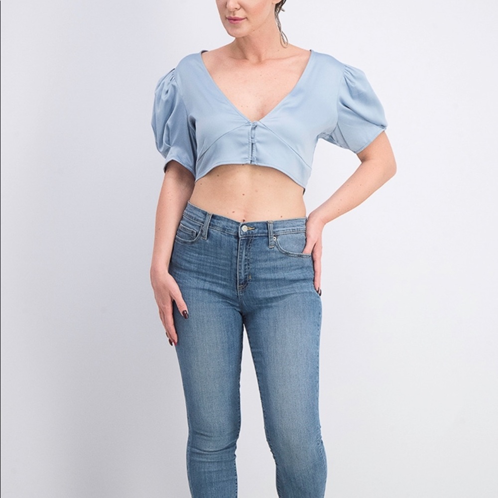 NWT Danielle Bernstein Puff Sleeve Crop Top - Picture 3 of 12